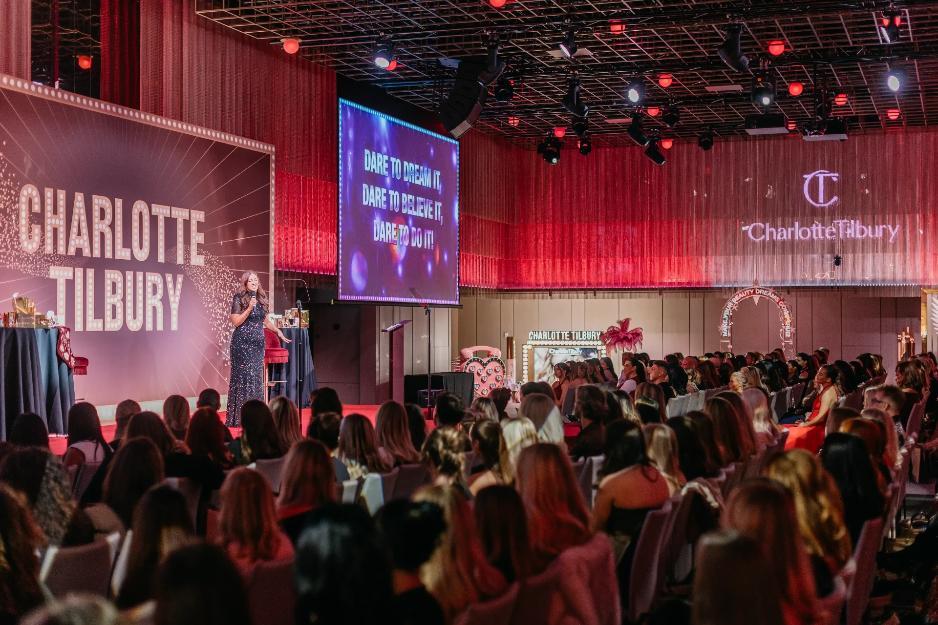 Corporate event photographer in Barcelona covering an international Charlotte Tilbury convention